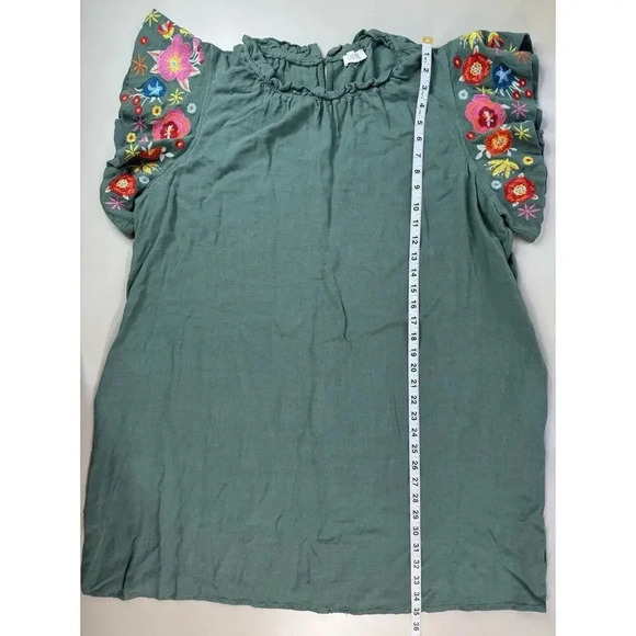 Embroidered Womens Linen Dress 1Sz Green Lagenlook Artsy Cottagecore Boho Hippie - Picture 9 of 16